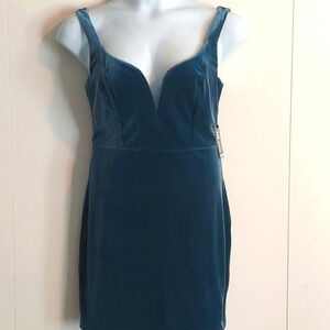 New Express Blue Velour velvet Stretchy mini Cocktail Dress 10 whimsigoth